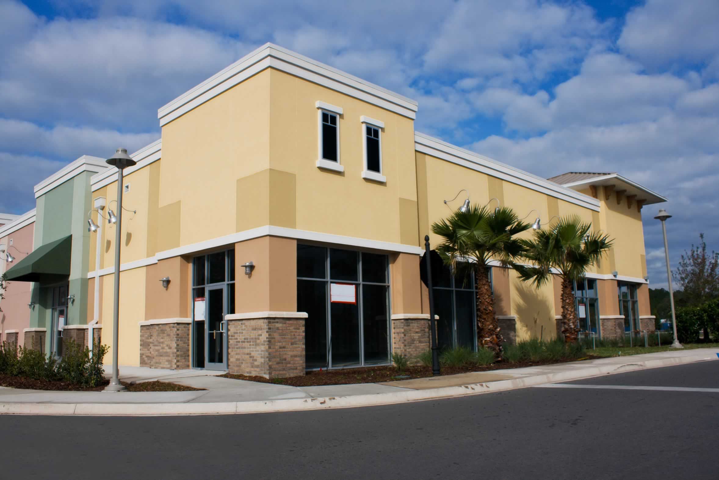 Freshly painted exterior of a commercial building