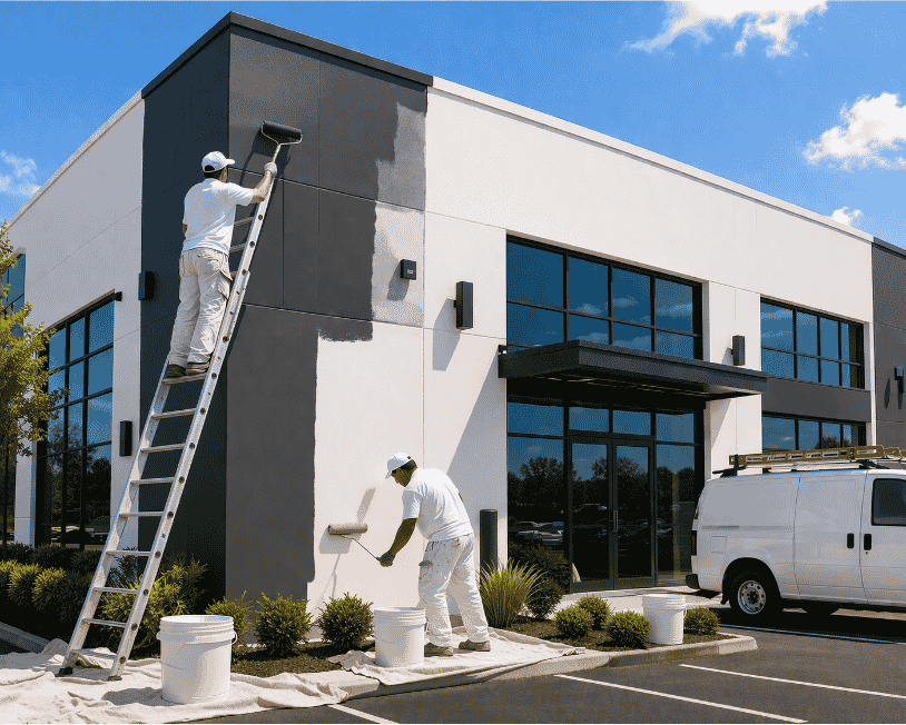 painters working on a commercial exterior painting job