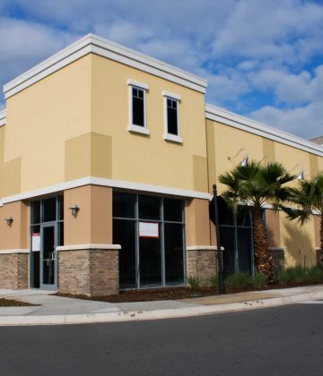 Freshly painted exterior of a commercial building